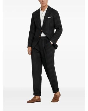 Brunello Cucinelli Pinstripe Linen Suit - Black