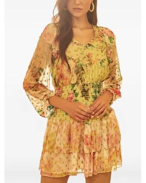 Hemant & Nandita Jolie Floral-Print Ruffled Mini Dress - Yellow