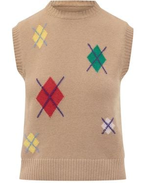 MSGM Sleeveless Knit Jumper With Diamond Pattern - Green