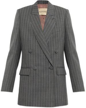 Valentino Garavani Double-Breasted Pinstripe Blazer - Gray