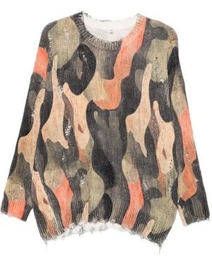 R13 Camouflage-Pattern Sweater - Brown