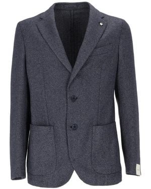 L.B.M. 1911 Herringbone-Pattern Single-Breasted Blazer - Blue