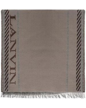 Lanvin Logo-Print Fringed Scarf - Gray