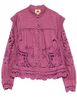 FARM Rio Floral-Cut-Out Scalloped Shirt - Purple