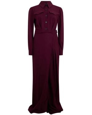 Alberta Ferretti Button-Up Pleated-Skirt Maxi Dress - Purple