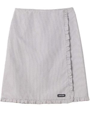 Miu Miu Ruched Check Skirt - White