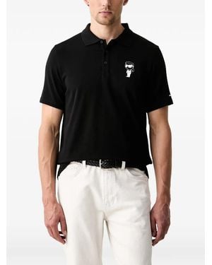 KARL LAGERFELD Ikonik Patch-Detail Polo Shirt - Black