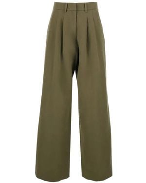 PT Torino Pleated Wide-Leg Linen Pants - Green