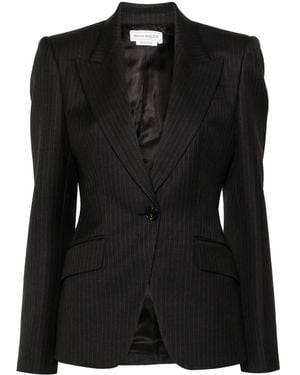 McQueen ストライプ シングルジャケット - ブラック