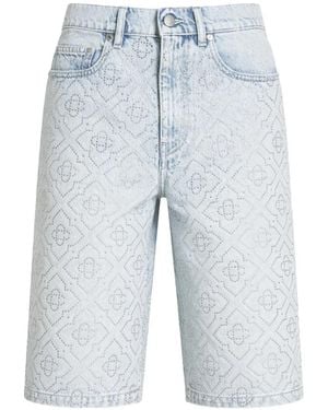 CASABLANCA Rhinestone-Embellished Monogram Shorts - Blue