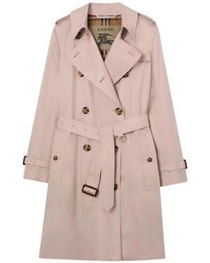 Burberry Mid-Length Tropical Gabardine Kensington Trench Coat - Pink