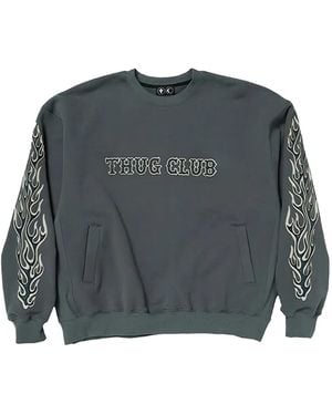 THUG CLUB Leather Flame Sweatshirt - Gray