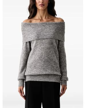 Mos Mosh Mape Off-Shoulder Ribbed-Knit Jumper - Grey
