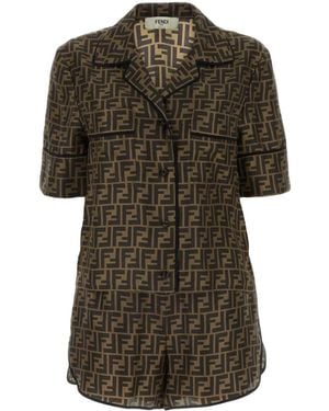 Fendi Two-Piece Ff Motif Silk Pyjamas - Brown