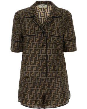 Fendi Two-Piece Ff Motif Silk Pyjamas - Brown