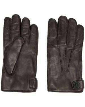 Billionaire Leather Logo-Embossed Button Gloves - Black