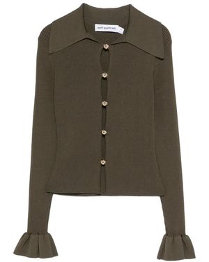 Self-Portrait Ruffled-Cuff Cardigan - Green