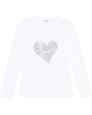 Liu Jo T-Shirt Met Lange Mouwen En Verfraaid Met Hart - Wit