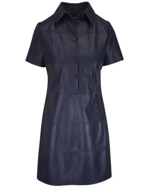 Kiton Vestido De Piel Con Cuello - Azul
