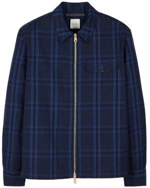 Paul Smith Checked-Pattern Zip-Front Shirt Jacket - Blue