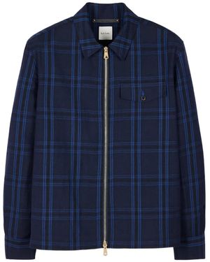 Paul Smith Checked-Pattern Zip-Front Shirt Jacket - Blue