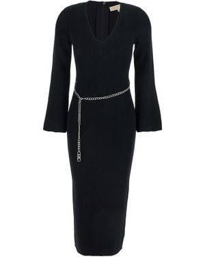 MICHAEL Michael Kors Chain-Belt Ribbed Midi Dress - Black