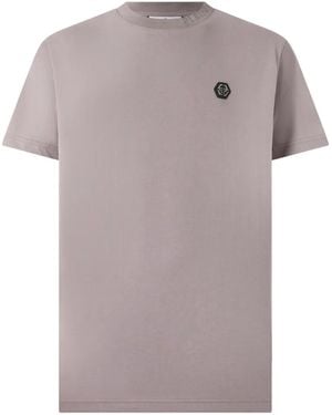 Philipp Plein Camiseta Con Placa Del Logo - Gris
