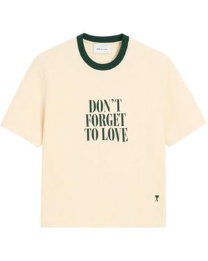 Ami Paris Printed Cotton Don'T Forget To Love T-Shirt - Natural