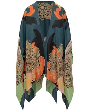 Etro Paisley-Print Draped Poncho - Blue