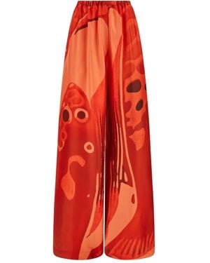 Ferragamo シルク ワイドパンツ - レッド