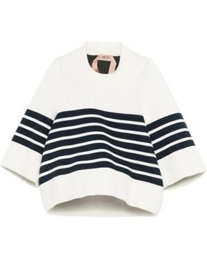 N°21 Striped-Pattern Jumper - White