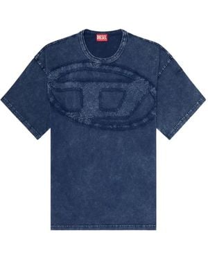 DIESEL Relaxed Cotton T-Shirt With Oval-D Applique - Blue