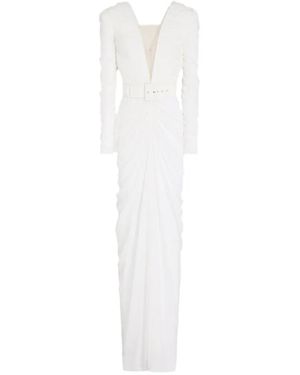 Rhea Costa Ruched Belted Gown Maxi Dress - White