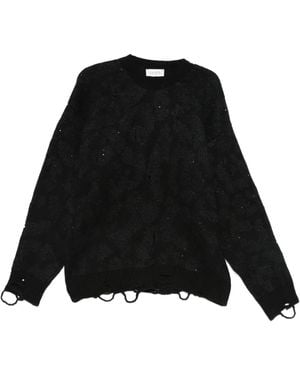 Laneus Distressed-Finish Sweater - Black