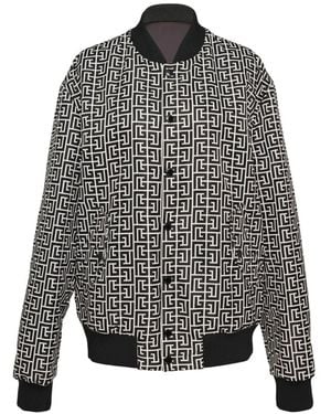 Balmain Monogram-Print Reversible Blouson Jacket - Grey