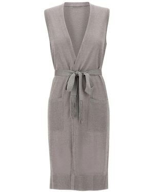 Kangra Lurex-Knit Belted Cardi-Coat - Grey