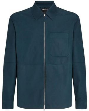 ZEGNA Hemdjacke Aus Leder - Blau