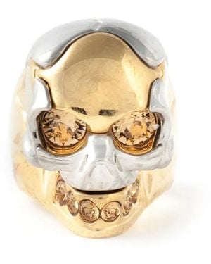McQueen Kontrastierender Totenkopfring - Weiß