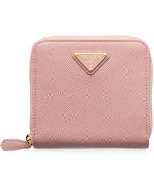 Prada Small Saffiano-Leather Wallet - Pink