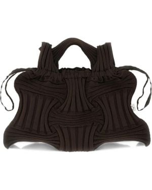 Pleats Mama Grand Cabas Bow En Maille Plissée - Black