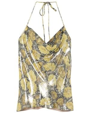 Valentino Garavani Floral-Print Cowl-Neck Blouse - Metallic