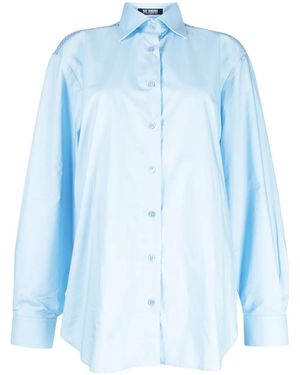 Raf Simons Mesh-Panel Cotton-Poplin Shirt - Blue