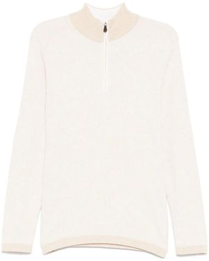 N.Peal Cashmere Salcombe Jacquard-Pullover mit kurzem Reißverschluss - Weiß