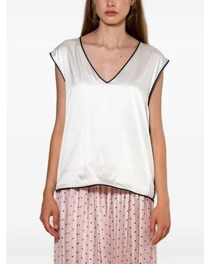 Styland Seidenbluse Mit Paspelierung - Weiß