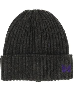 Needles Butterfly-Embroidered Wool Beanie Hat - Black