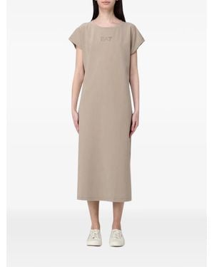 EA7 Logo-Print T-Shirt Midi Dress - Natural