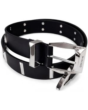 Pinko Ledergürtel Mit Eckigen Nieten, 3 Cm - Schwarz