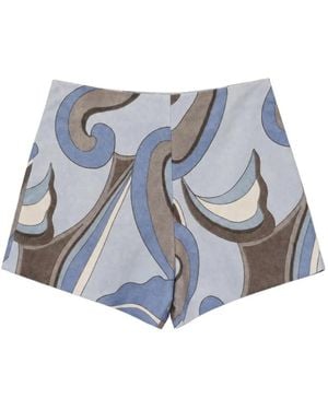 Reformation June Abstract-Print Linen Shorts - Blue