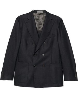Corneliani Double-Breasted Micro-Check Jacket - Blue