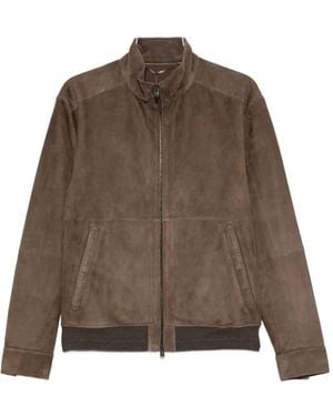 Canali Suede Zip-Up Jacket - Brown